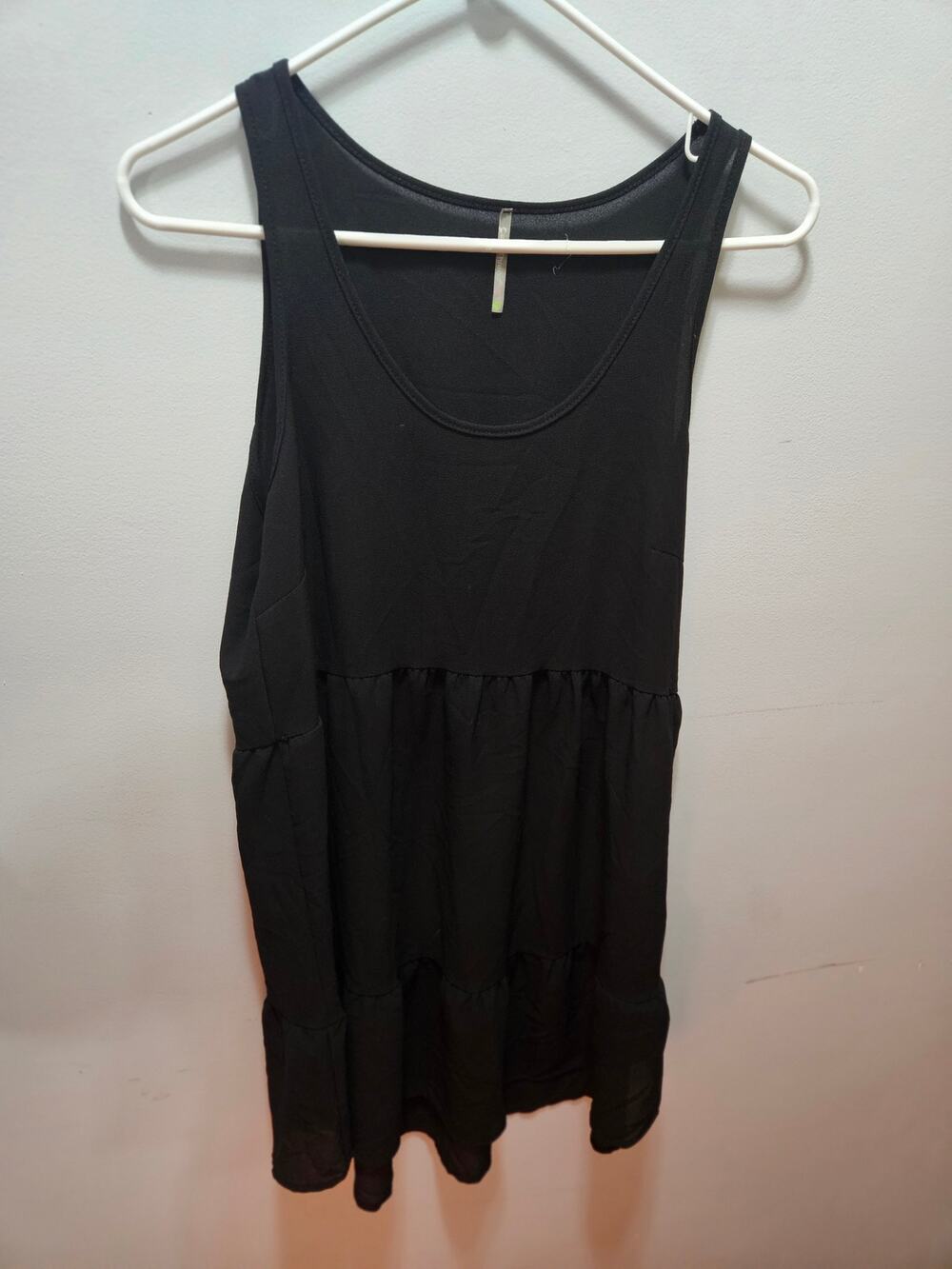 Color Thread Black Tiered Dress Medium Sleeveless Scoop Neck LBD Made in USA